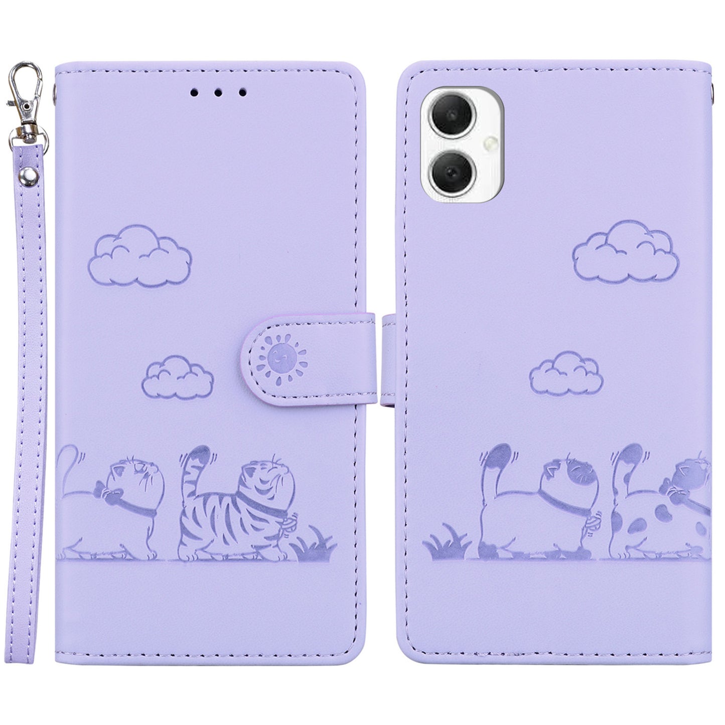 For Samsung Galaxy A06 Case RFID Blocking Kitten Pattern TPU+PU Leather Phone Cover - Purple