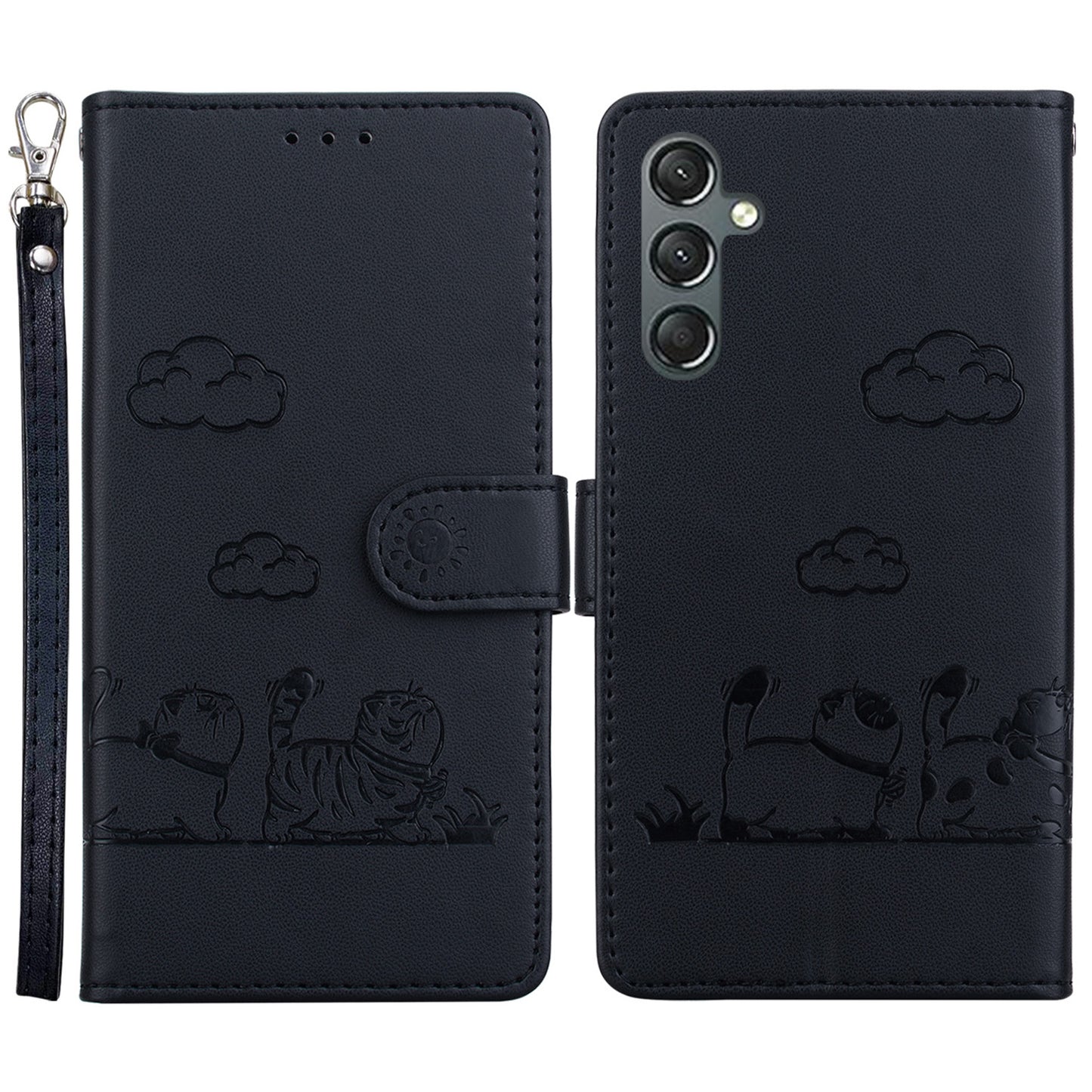 For Samsung Galaxy A16 5G / A16 4G Case RFID Blocking Kitten Pattern TPU+PU Leather Phone Cover - Black