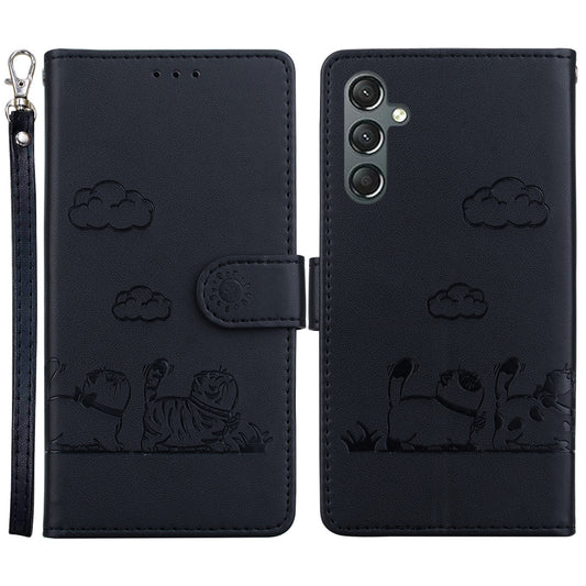 For Samsung Galaxy A16 5G / A16 4G Case RFID Blocking Kitten Pattern TPU+PU Leather Phone Cover - Black