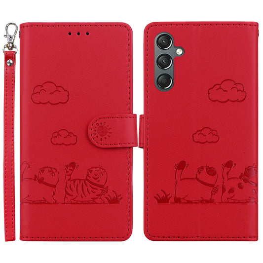 For Samsung Galaxy A16 5G / A16 4G Case RFID Blocking Kitten Pattern TPU+PU Leather Phone Cover - Red