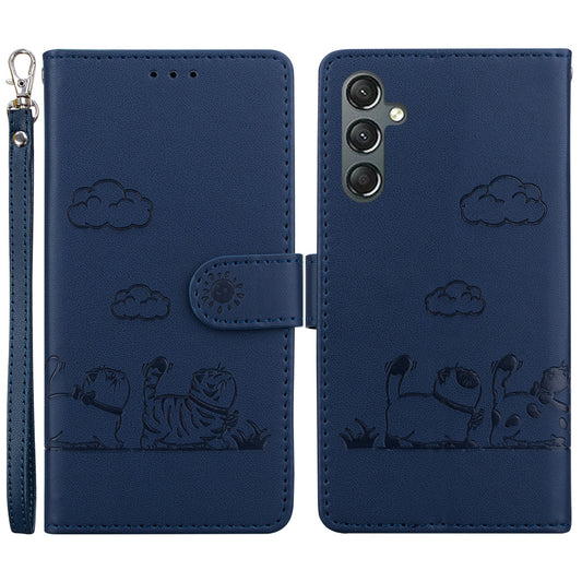 For Samsung Galaxy A16 5G / A16 4G Case RFID Blocking Kitten Pattern TPU+PU Leather Phone Cover - Blue