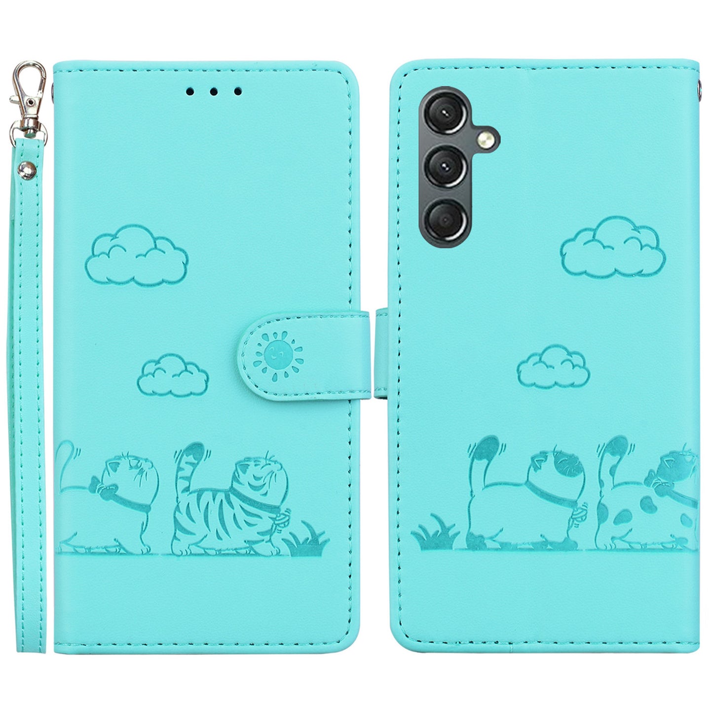 For Samsung Galaxy A16 5G / A16 4G Case RFID Blocking Kitten Pattern TPU+PU Leather Phone Cover - Green