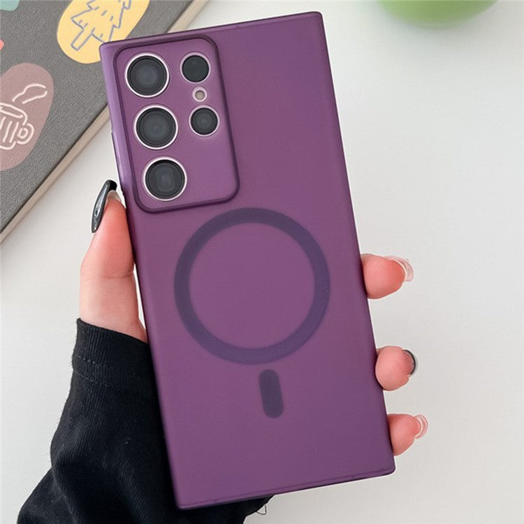 For Samsung Galaxy S24 Ultra Case Compatible with MagSafe Matte Translucent Hard PC Phone Cover - Purple