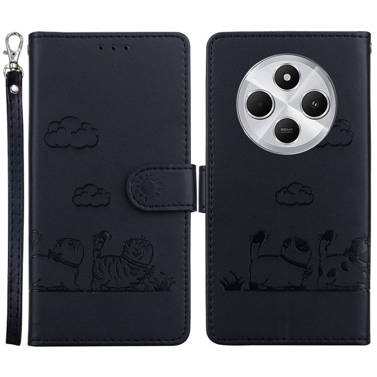 For Xiaomi Poco C75 4G / Redmi 14R 5G / 14C 4G Case RFID Blocking Kitten Pattern TPU+PU Leather Phone Cover - Black