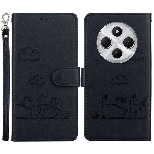 For Xiaomi Poco C75 4G / Redmi 14R 5G / 14C 4G Case RFID Blocking Kitten Pattern TPU+PU Leather Phone Cover - Black