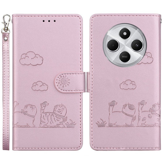 For Xiaomi Poco C75 4G / Redmi 14R 5G / 14C 4G Case RFID Blocking Kitten Pattern TPU+PU Leather Phone Cover - Pink