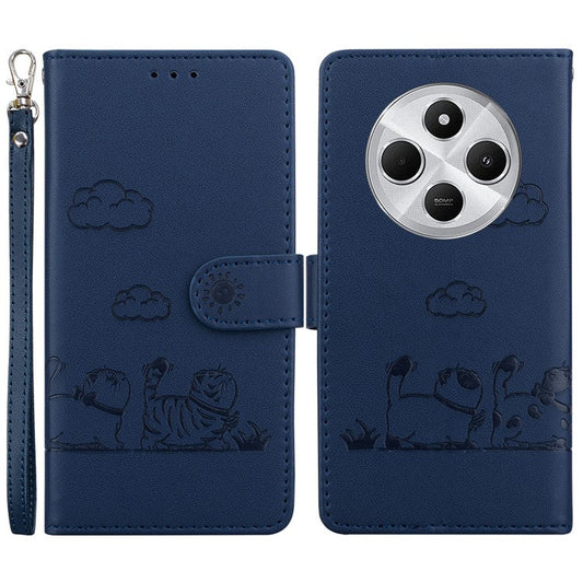 For Xiaomi Poco C75 4G / Redmi 14R 5G / 14C 4G Case RFID Blocking Kitten Pattern TPU+PU Leather Phone Cover - Blue