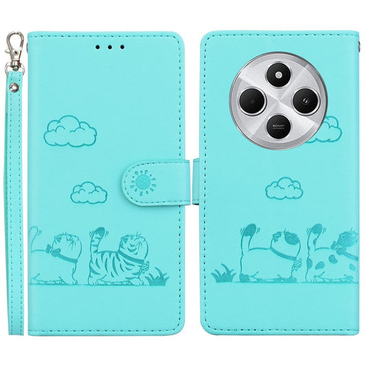For Xiaomi Poco C75 4G / Redmi 14R 5G / 14C 4G Case RFID Blocking Kitten Pattern TPU+PU Leather Phone Cover - Green