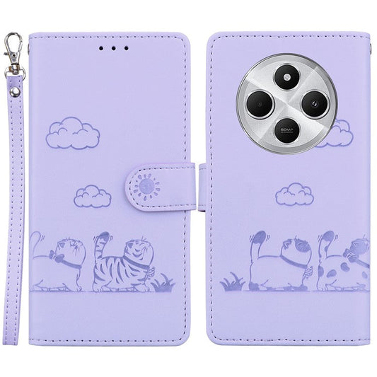 For Xiaomi Poco C75 4G / Redmi 14R 5G / 14C 4G Case RFID Blocking Kitten Pattern TPU+PU Leather Phone Cover - Purple