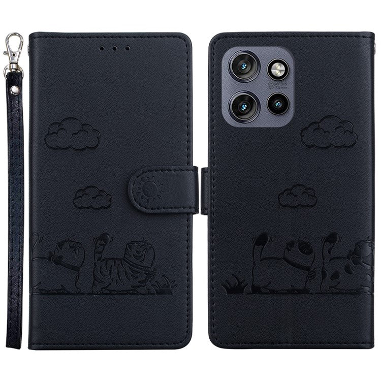 For Motorola Edge 50 Neo 5G / Moto S50 5G / Thinkphone 25 5G Case RFID Blocking Kitten Pattern TPU+PU Leather Phone Cover - Black