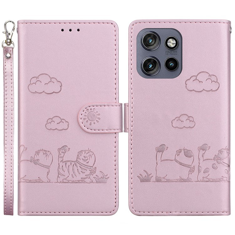 For Motorola Edge 50 Neo 5G / Moto S50 5G / Thinkphone 25 5G Case RFID Blocking Kitten Pattern TPU+PU Leather Phone Cover - Pink