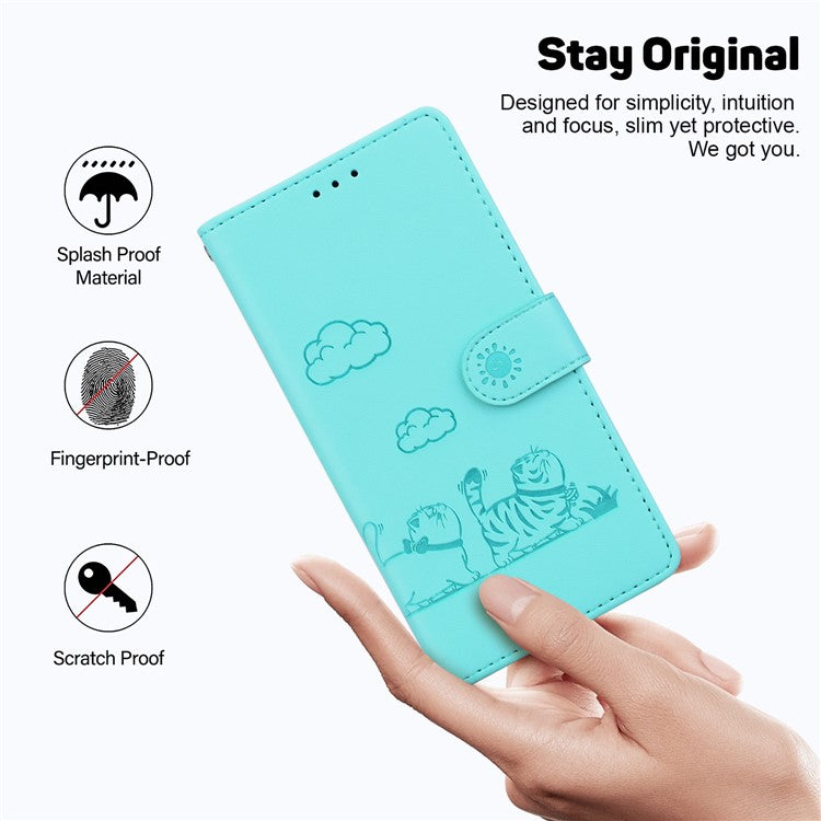 For Motorola Edge 50 Neo 5G / Moto S50 5G / Thinkphone 25 5G Case RFID Blocking Kitten Pattern TPU+PU Leather Phone Cover - Green