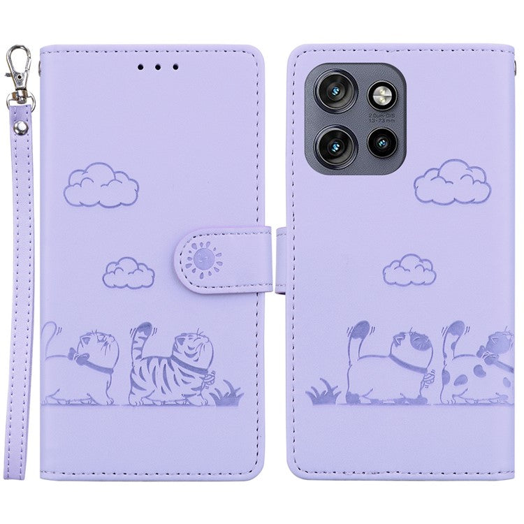 For Motorola Edge 50 Neo 5G / Moto S50 5G / Thinkphone 25 5G Case RFID Blocking Kitten Pattern TPU+PU Leather Phone Cover - Purple