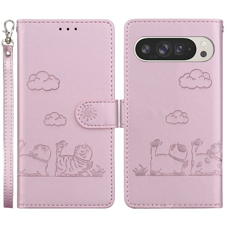 For Google Pixel 9 Pro XL Case RFID Blocking Kitten Pattern TPU+PU Leather Phone Cover - Pink