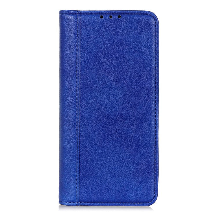 For Samsung Galaxy S25 Ultra Stand Case Split Leather Litchi Texture Wallet Phone Cover - Blue