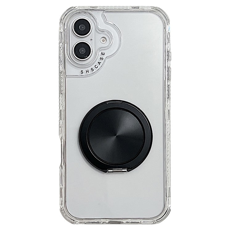 For iPhone 16 Plus Case Rotating Kickstand PC+TPU Phone Cover Compatible with MagSafe - Black