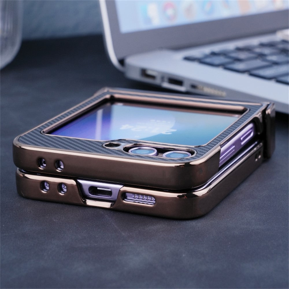 For Samsung Galaxy Z Flip7 FE 5G / Z Flip6 5G Magnetic Case Hinge Protection Carbon Fiber Texture Leather+PC Phone Cover - Black