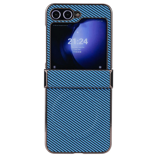 For Samsung Galaxy Z Flip7 FE 5G / Z Flip6 5G Magnetic Case Hinge Protection Carbon Fiber Texture Leather+PC Phone Cover - Blue