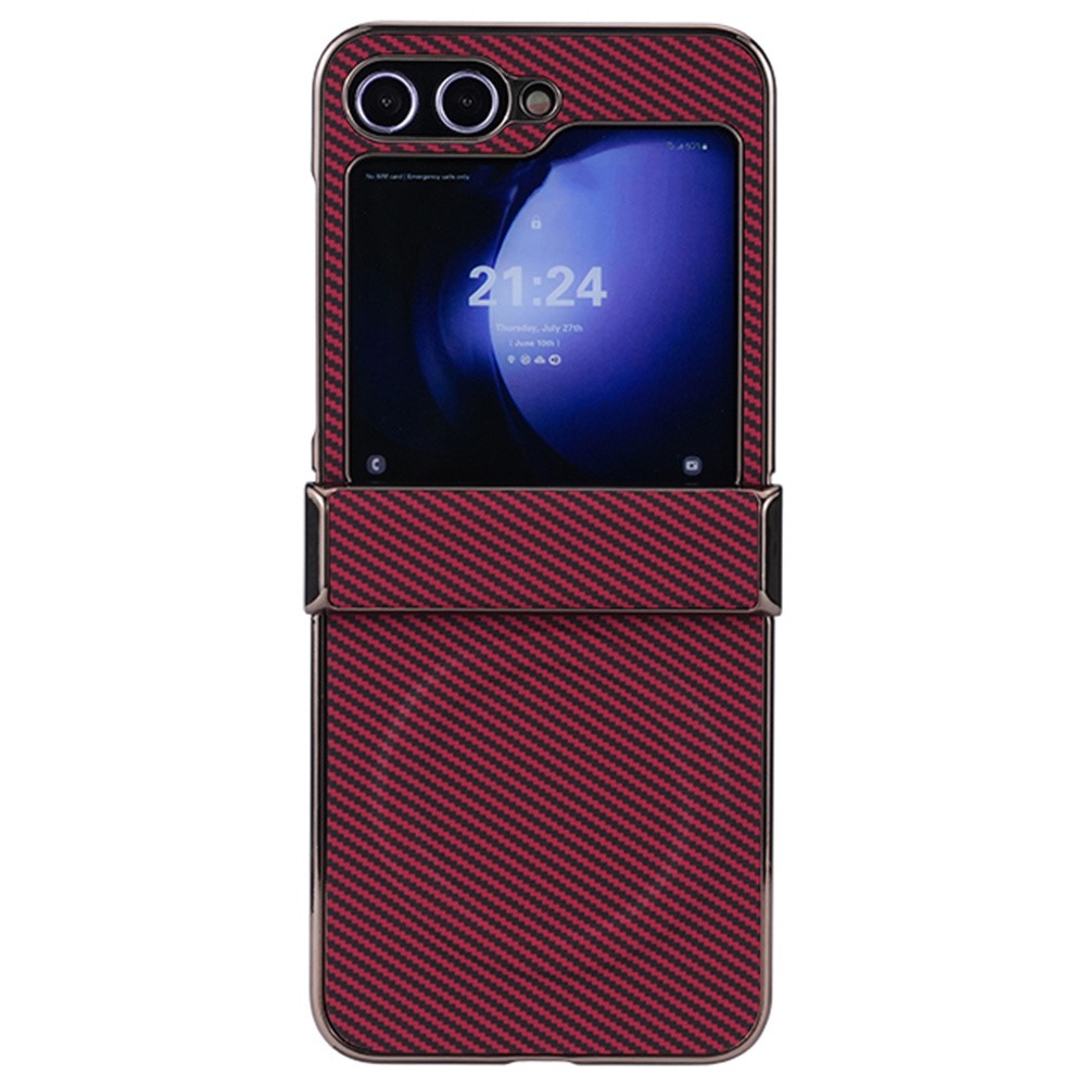 For Samsung Galaxy Z Flip7 FE 5G / Z Flip6 5G Magnetic Case Hinge Protection Carbon Fiber Texture Leather+PC Phone Cover - Red