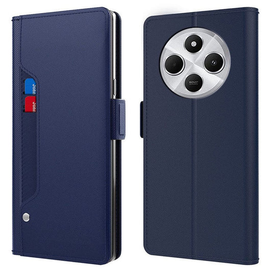 For Xiaomi Poco C75 4G / Redmi 14R 5G / 14C 4G Case Stand PU Leather Phone Cover Card Holder Mirror - Blue