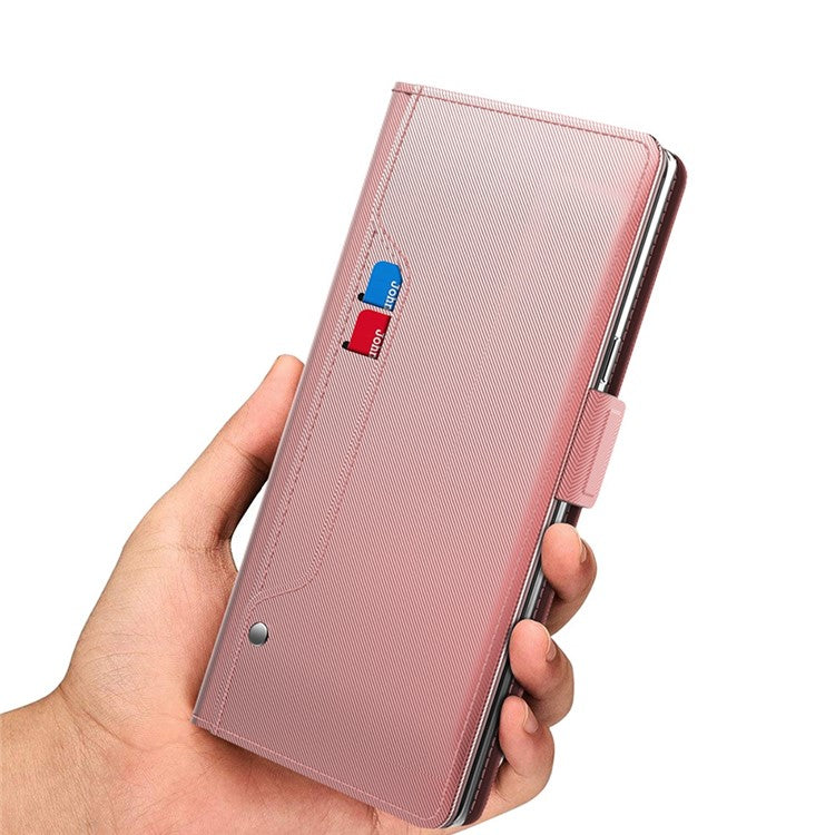 For Xiaomi Poco C75 4G / Redmi 14R 5G / 14C 4G Case Stand PU Leather Phone Cover Card Holder Mirror - Rose Gold