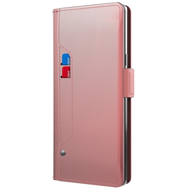 For Xiaomi Poco C75 4G / Redmi 14R 5G / 14C 4G Case Stand PU Leather Phone Cover Card Holder Mirror - Rose Gold