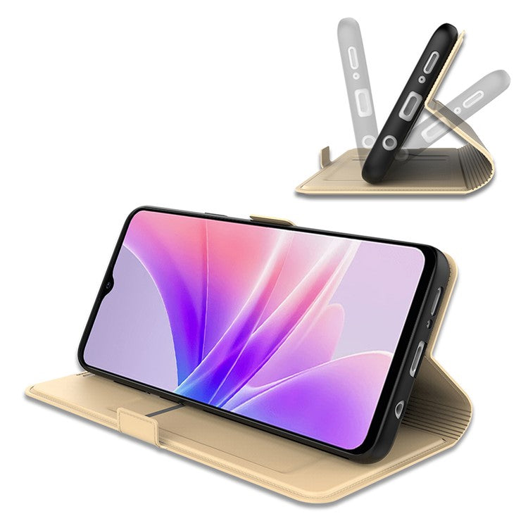 For Xiaomi Poco C75 4G / Redmi 14R 5G / 14C 4G Case Shockproof TPU Inner Shell Leather Phone Cover Card Slot - Gold