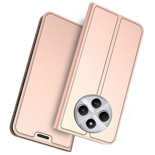 For Xiaomi Poco C75 4G / Redmi 14R 5G / 14C 4G Case PU Leather Phone Cover with Card Holder Stand Magnetic Closure - Rose Gold