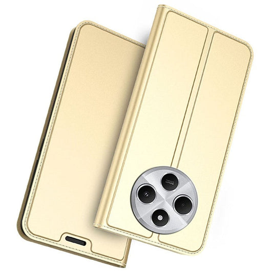 For Xiaomi Poco C75 4G / Redmi 14R 5G / 14C 4G Case PU Leather Phone Cover with Card Holder Stand Magnetic Closure - Gold
