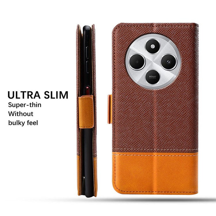 For Xiaomi Poco C75 4G / Redmi 14R 5G / 14C 4G Case Color Splicing PU Leather Wallet Phone Cover - Brown