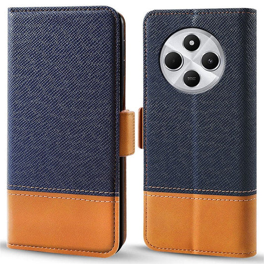 For Xiaomi Poco C75 4G / Redmi 14R 5G / 14C 4G Case Color Splicing PU Leather Wallet Phone Cover - Blue