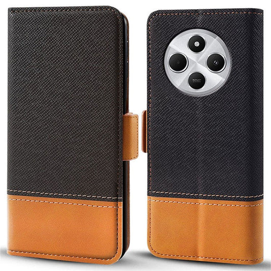 For Xiaomi Poco C75 4G / Redmi 14R 5G / 14C 4G Case Color Splicing PU Leather Wallet Phone Cover - Black