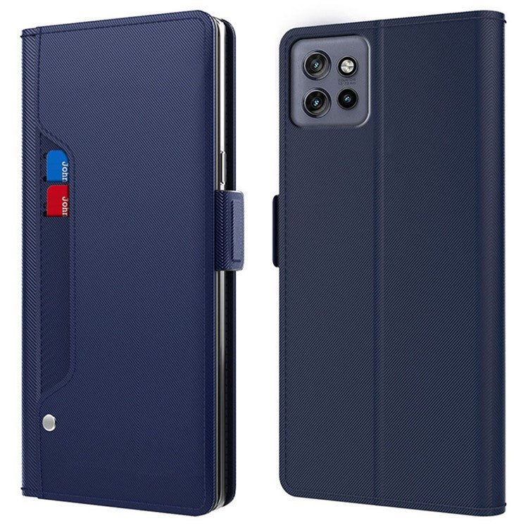 For Motorola Edge 50 Neo 5G / Moto S50 5G / Thinkphone 25 5G Case Stand PU Leather Phone Cover Card Holder Mirror - Blue