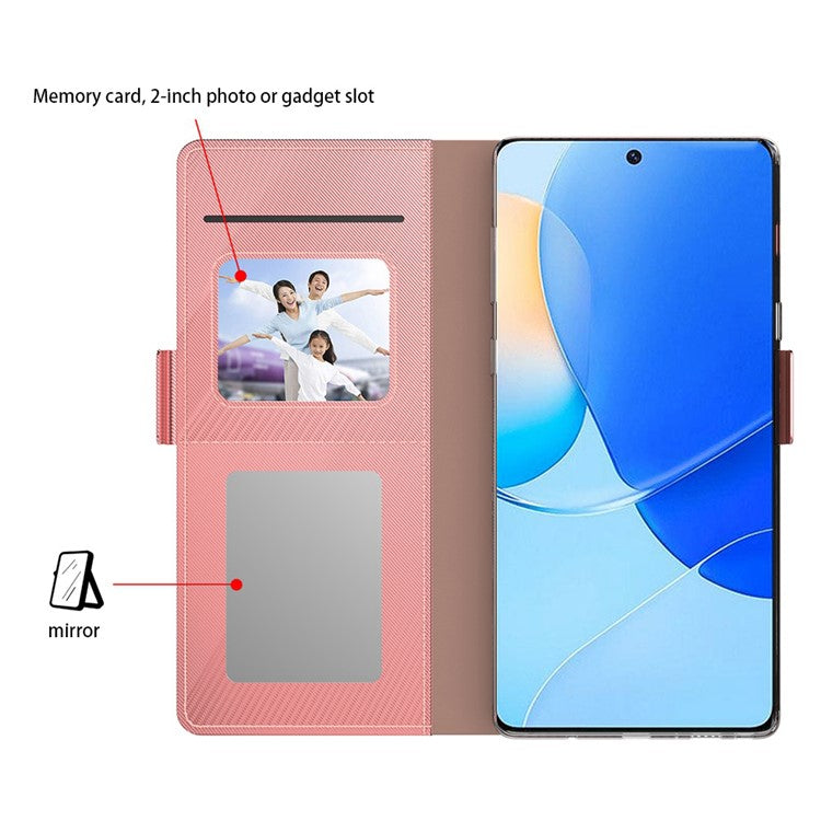 For Motorola Edge 50 Neo 5G / Moto S50 5G / Thinkphone 25 5G Case Stand PU Leather Phone Cover Card Holder Mirror - Rose Gold