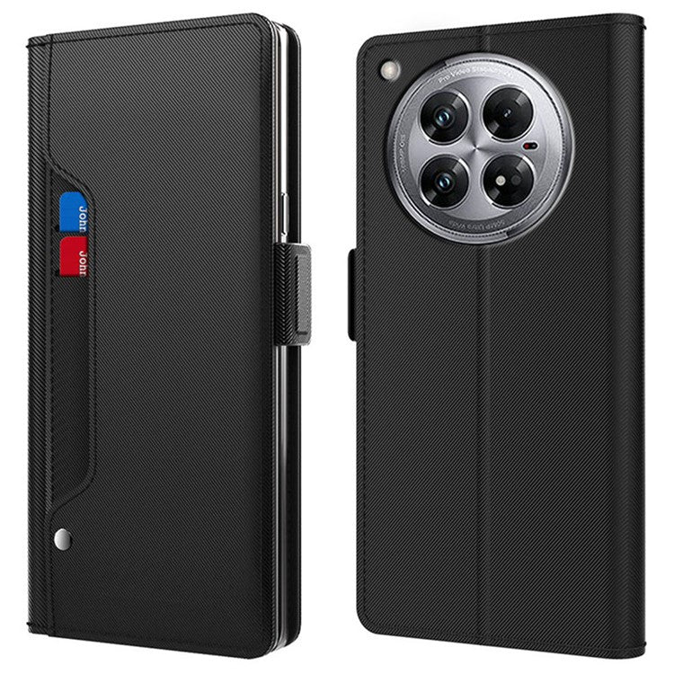 For Infinix Zero 40 5G Case Stand PU Leather Phone Cover Card Holder Mirror - Black