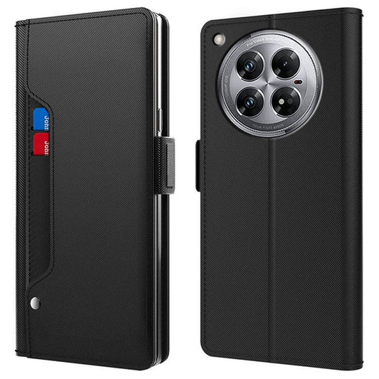 For Infinix Zero 40 5G Case Stand PU Leather Phone Cover Card Holder Mirror - Black