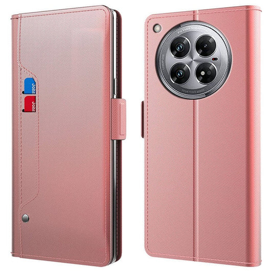 For Infinix Zero 40 5G Case Stand PU Leather Phone Cover Card Holder Mirror - Rose Gold