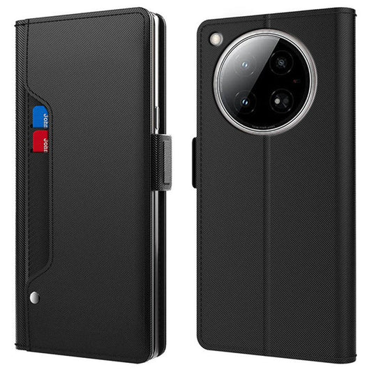 For Infinix Zero 40 4G Case Stand PU Leather Phone Cover Card Holder Mirror - Black