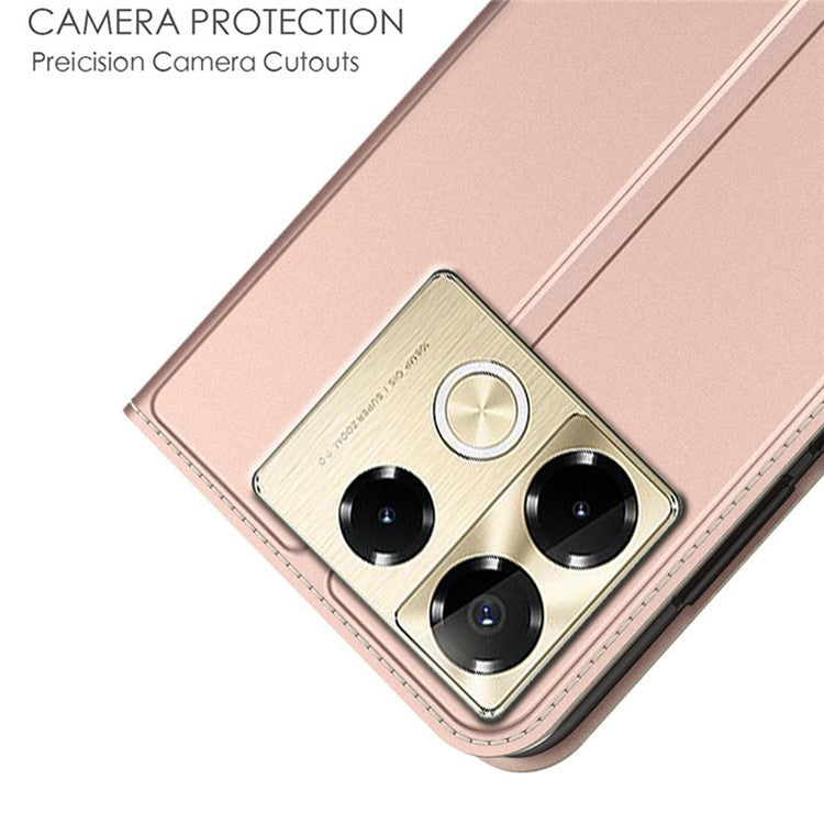 For Infinix Note 40 Pro+ Case PU Leather Phone Cover with Card Holder Stand Magnetic Closure - Rose Gold