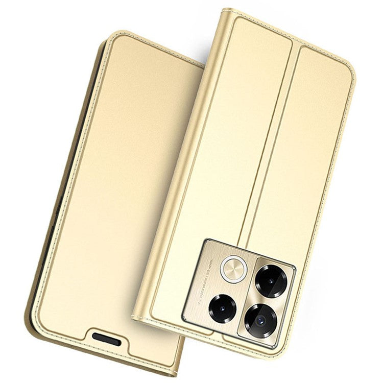 For Infinix Note 40 Pro+ Case PU Leather Phone Cover with Card Holder Stand Magnetic Closure - Gold