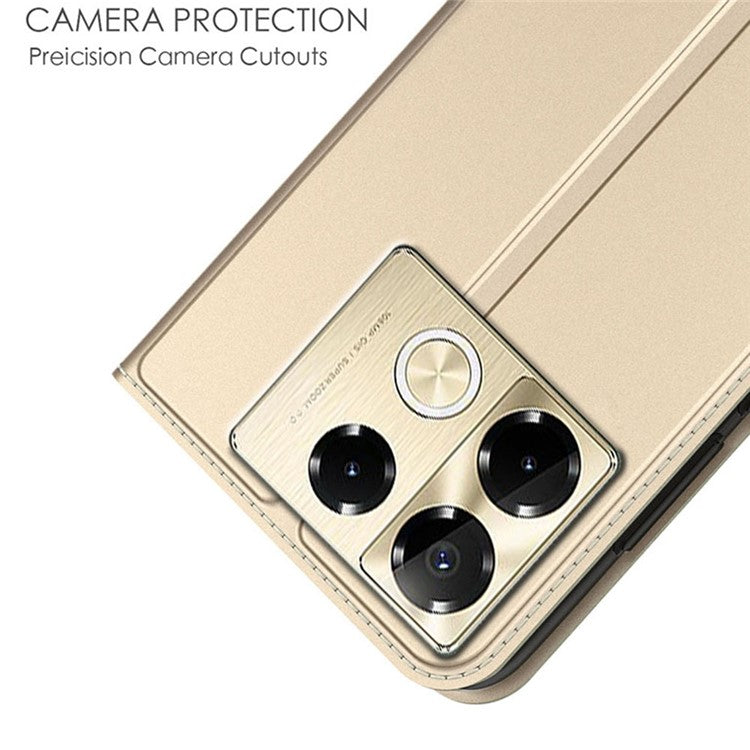 For Infinix Note 40 Pro+ Case PU Leather Phone Cover with Card Holder Stand Magnetic Closure - Gold