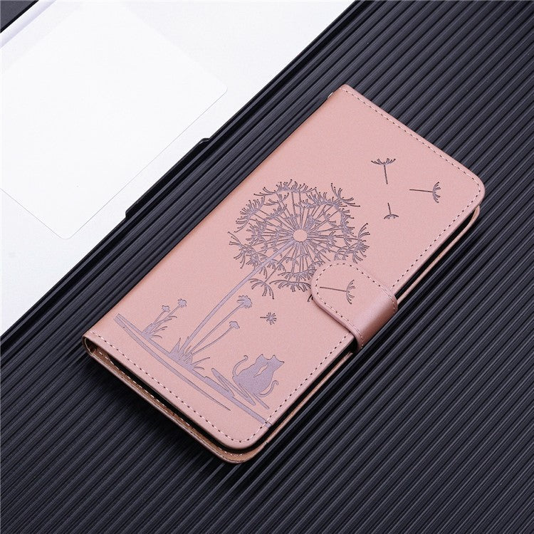 For Google Pixel 9 / 9 Pro Case Cat Dandelion Imprint PU Leather Wallet Phone Cover with Strap - Pink