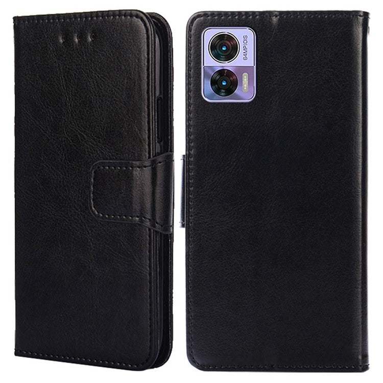 For Motorola Edge 30 Neo 5G Fine Texture PU Leather Phone Case Wallet Anti-scratch Stand Magnetic Clasp Stand Phone Cover - Black