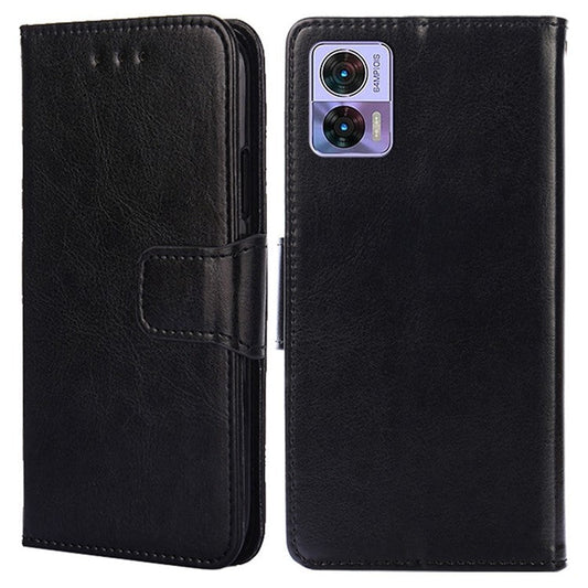 For Motorola Edge 30 Neo 5G Fine Texture PU Leather Phone Case Wallet Anti-scratch Stand Magnetic Clasp Stand Phone Cover - Black