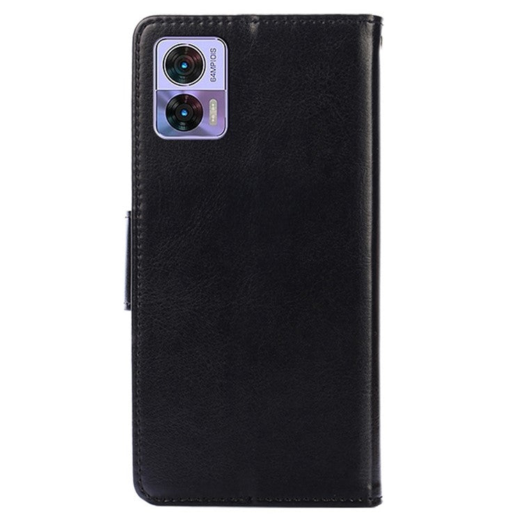 For Motorola Edge 30 Neo 5G Fine Texture PU Leather Phone Case Wallet Anti-scratch Stand Magnetic Clasp Stand Phone Cover - Black