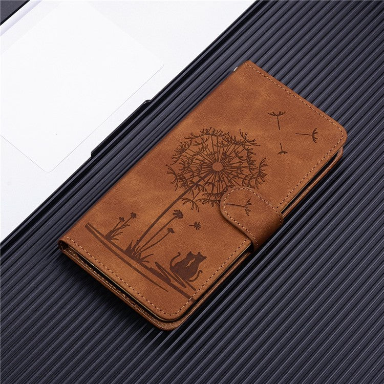 For Google Pixel 9 Pro XL Case Cat Dandelion Imprint PU Leather Wallet Phone Cover with Strap - Brown