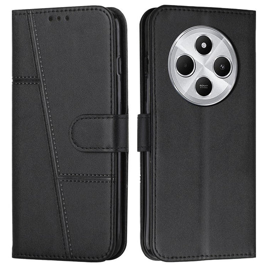 For Xiaomi Poco C75 4G / Redmi 14R 5G / 14C 4G Case Stand Flip Protective Leather Phone Cover - Black