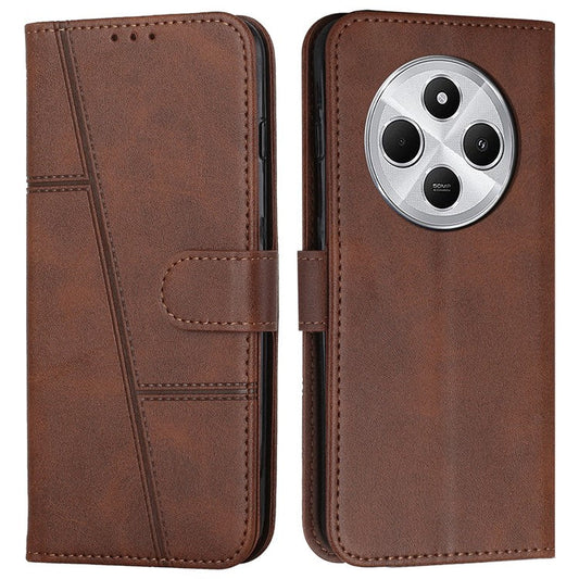 For Xiaomi Poco C75 4G / Redmi 14R 5G / 14C 4G Case Stand Flip Protective Leather Phone Cover - Brown