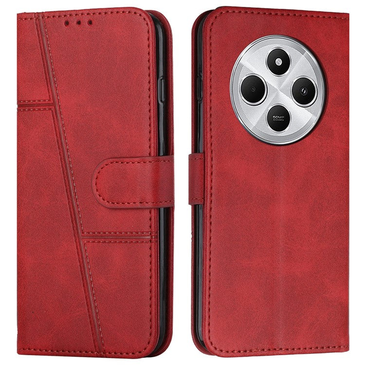 For Xiaomi Poco C75 4G / Redmi 14R 5G / 14C 4G Case Stand Flip Protective Leather Phone Cover - Red