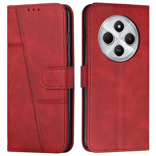 For Xiaomi Poco C75 4G / Redmi 14R 5G / 14C 4G Case Stand Flip Protective Leather Phone Cover - Red